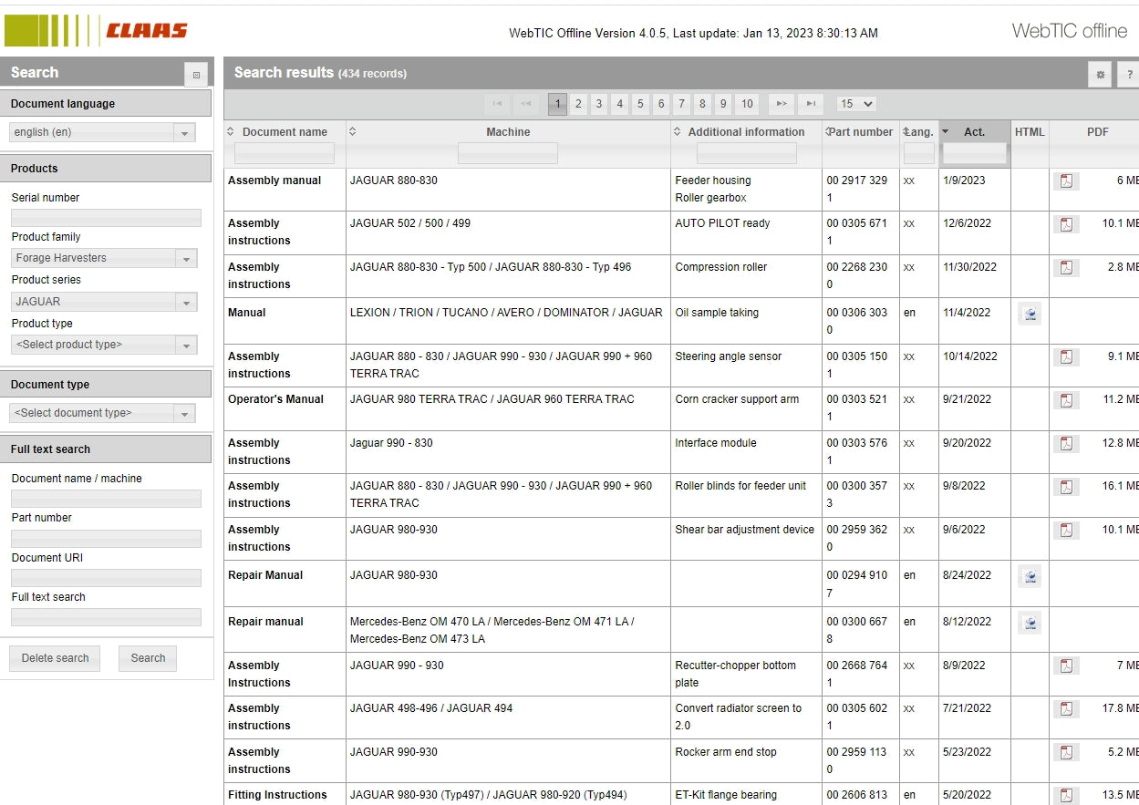 CLAAS WebTIC Offline EN 04.2026 Operator Schematic Repair Technical Documentation