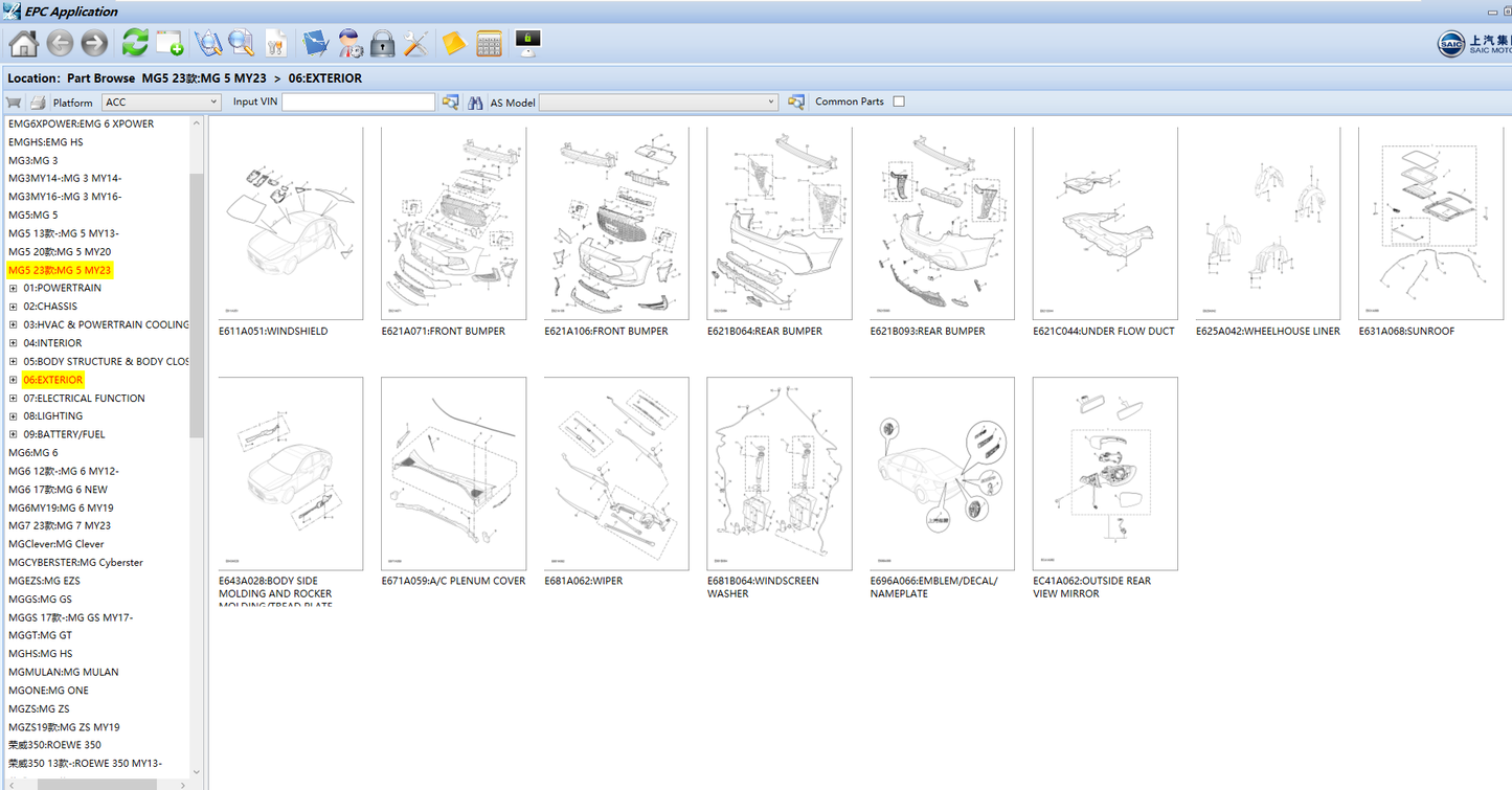 SAIC Roewe MG MOTOR EPC 01.2024 Electronic Parts Catalog