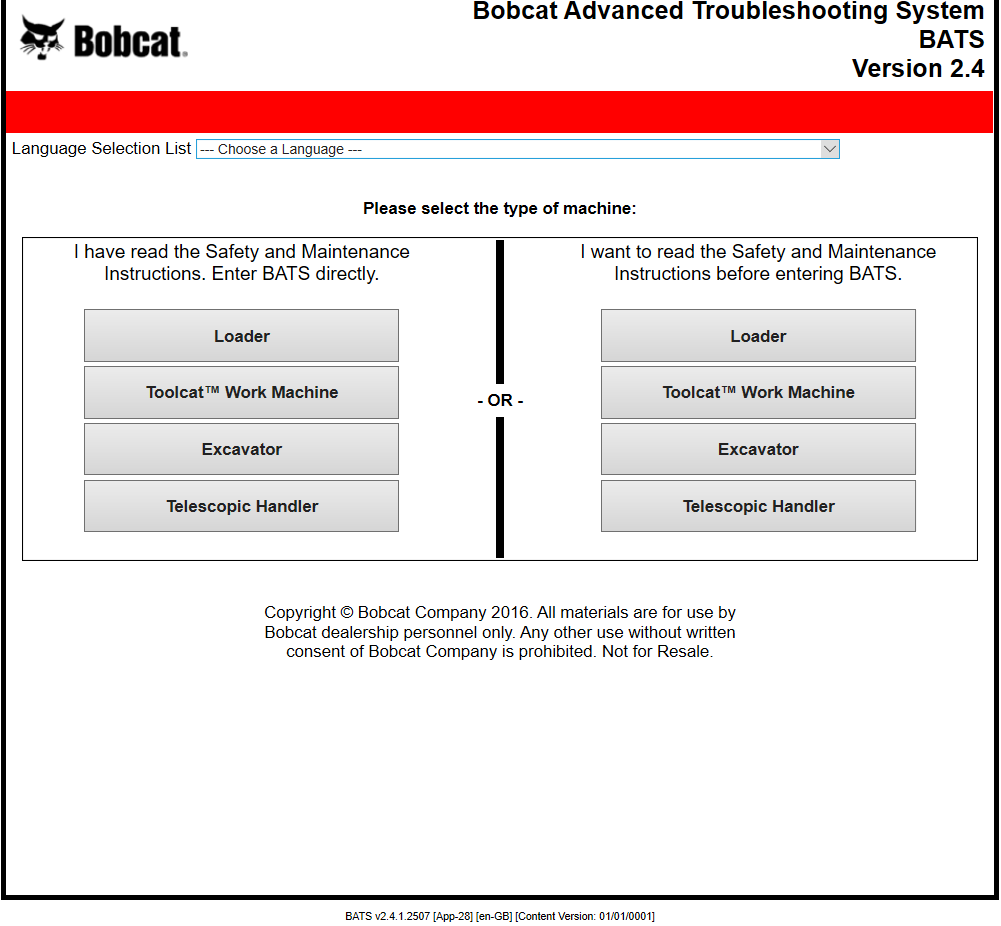 Bobcat Advanced Troubleshooting System BATS 2022