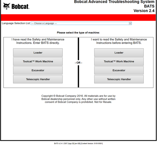 Bobcat Advanced Troubleshooting System BATS 2022