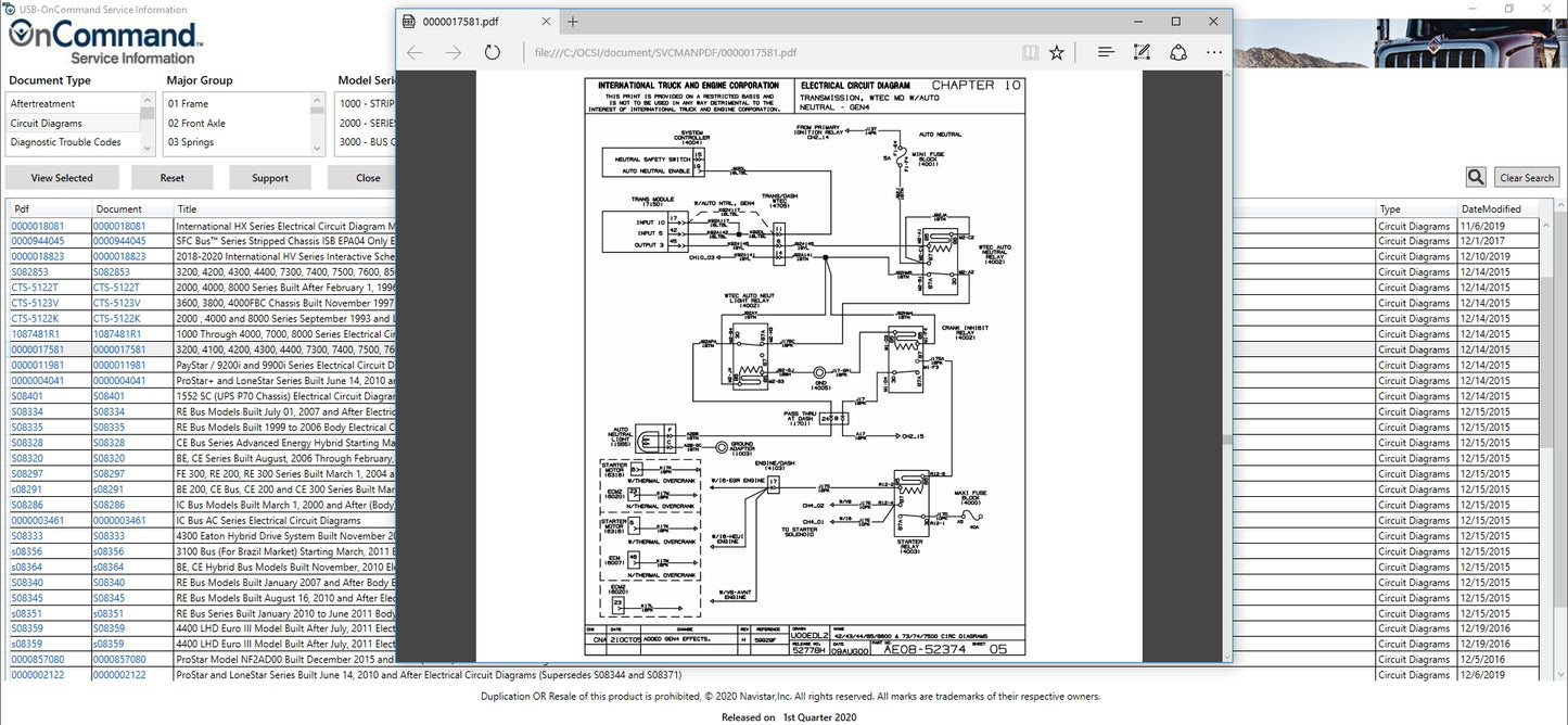 Navistar OnCommand OCSI Q4.2020 2021 Service Information DVD