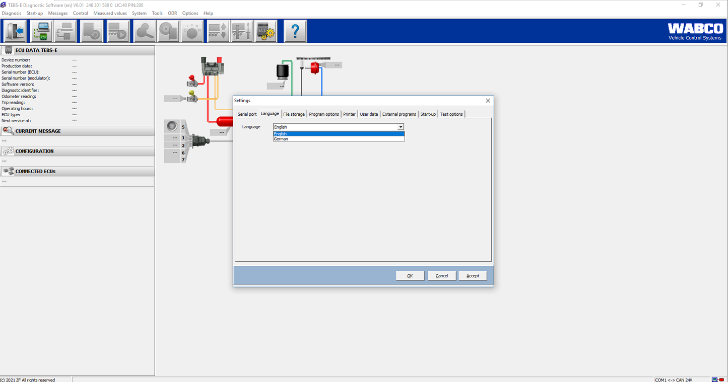 Wabco TEBS-E 6.06+ pins calculator.