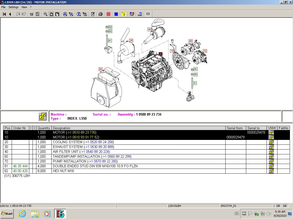 Liebherr Lidos Offline 2022-04 Parts + Service installed in VMWare